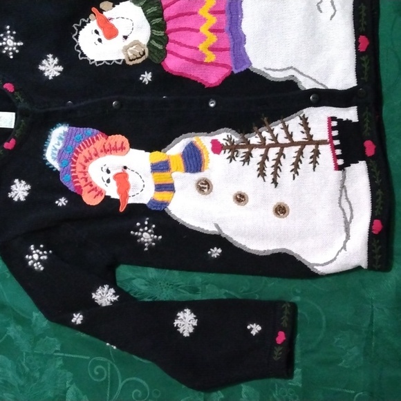 QUACKER FACTORY VINTAGE SNOW PEOPLE CARDIGAN SWEATER, EUC, MEDIUM Plus EARRINGS! - Picture 2 of 8
